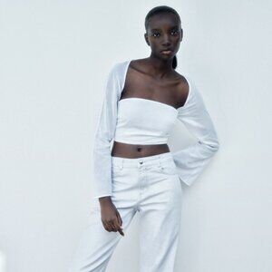 Zara Cutout Crop Top Long Bell Sleeves